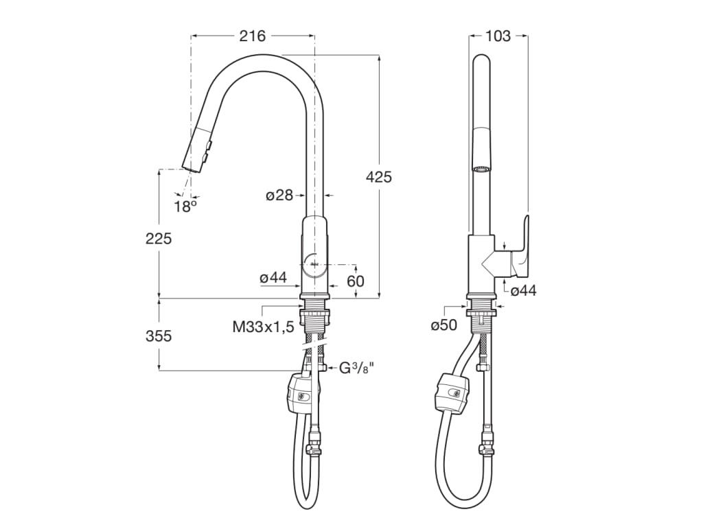 Roca - Mezclador para cocina con caño giratorio Cala Negro Mate A5A816ENB0