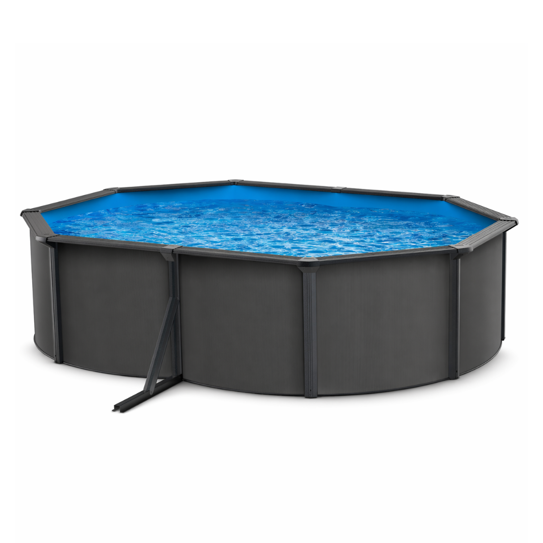 Erhöhtes Stahlbecken oval anthrazit ohne Bauarbeiten