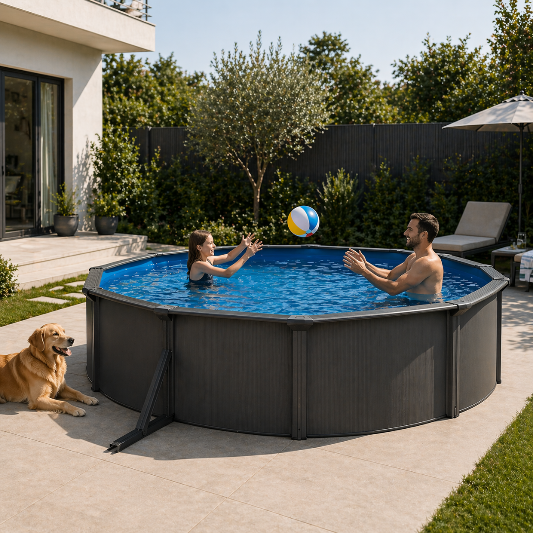Piscine hors-sol acier ovale anthracite