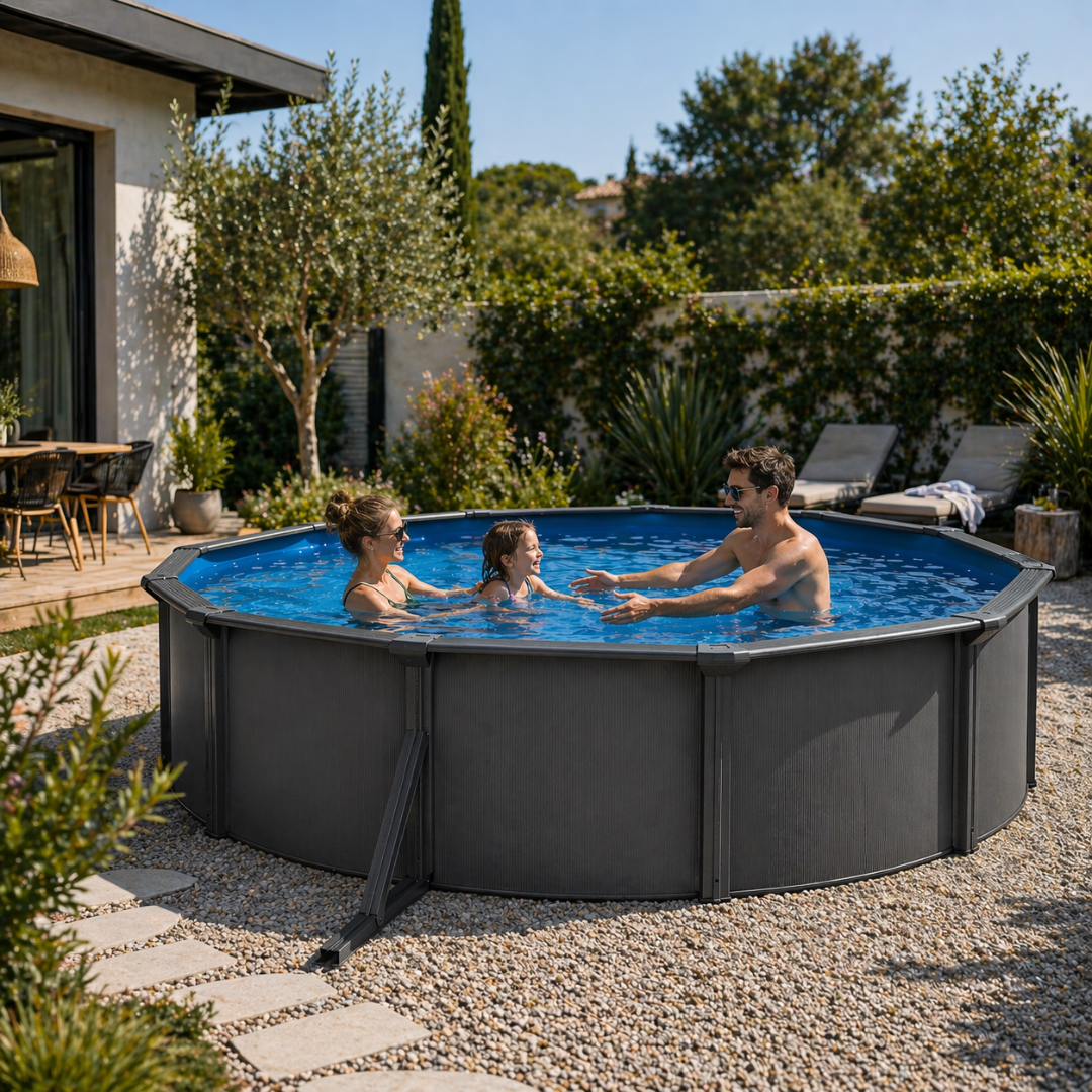 Piscine hors-sol acier ovale anthracite