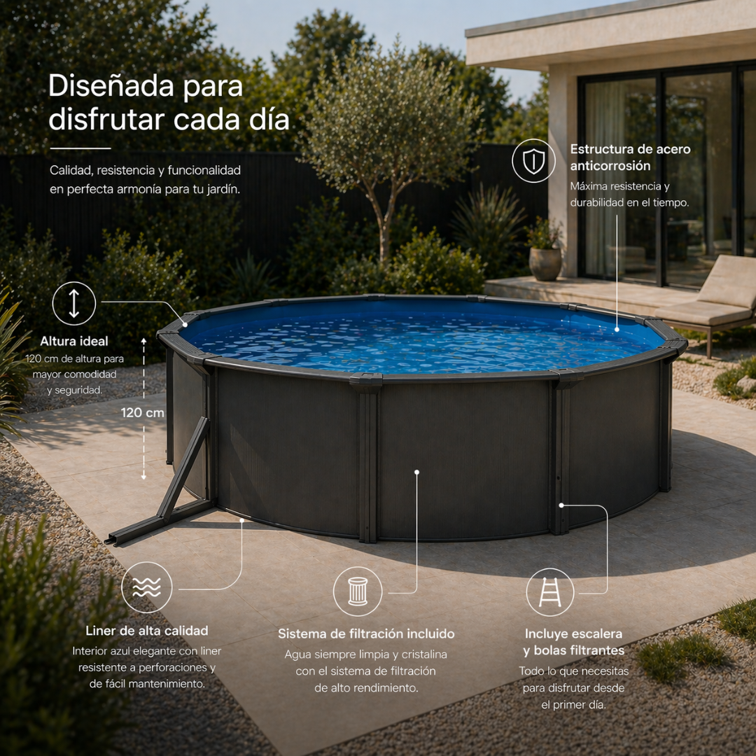 Piscine hors-sol acier ovale anthracite