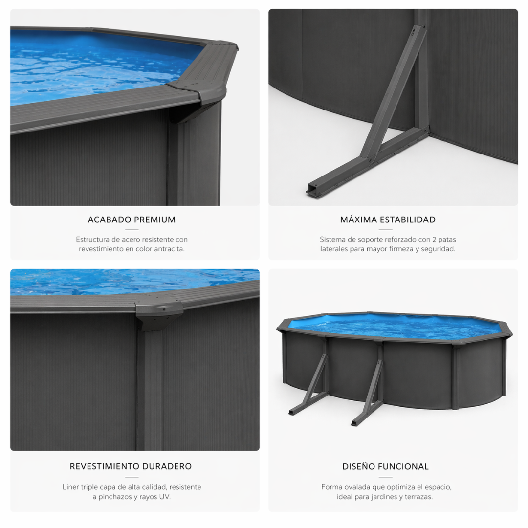 Piscine hors-sol acier ovale anthracite