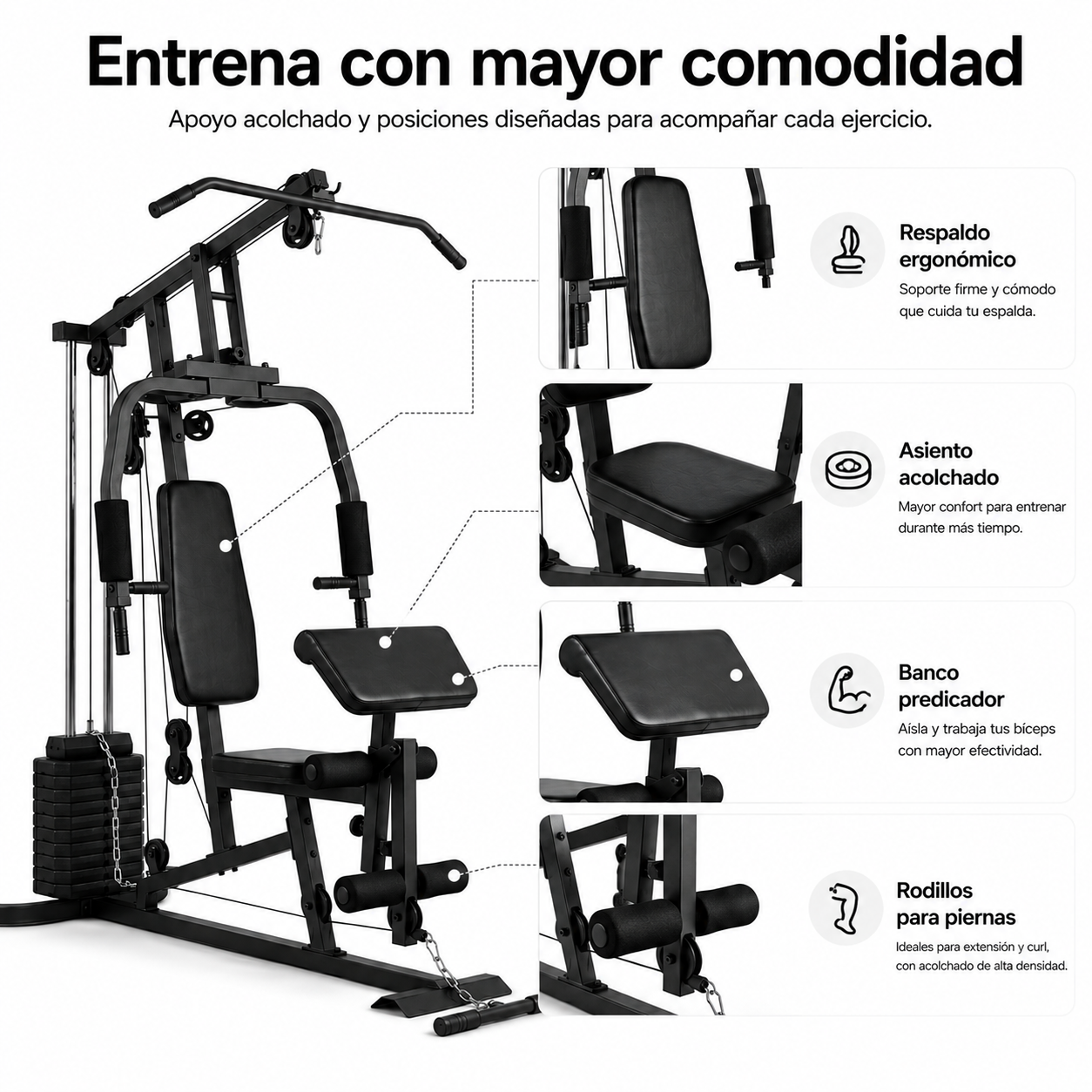 Estação de Musculação Multifuncional com Polias e Banco Ergonómico