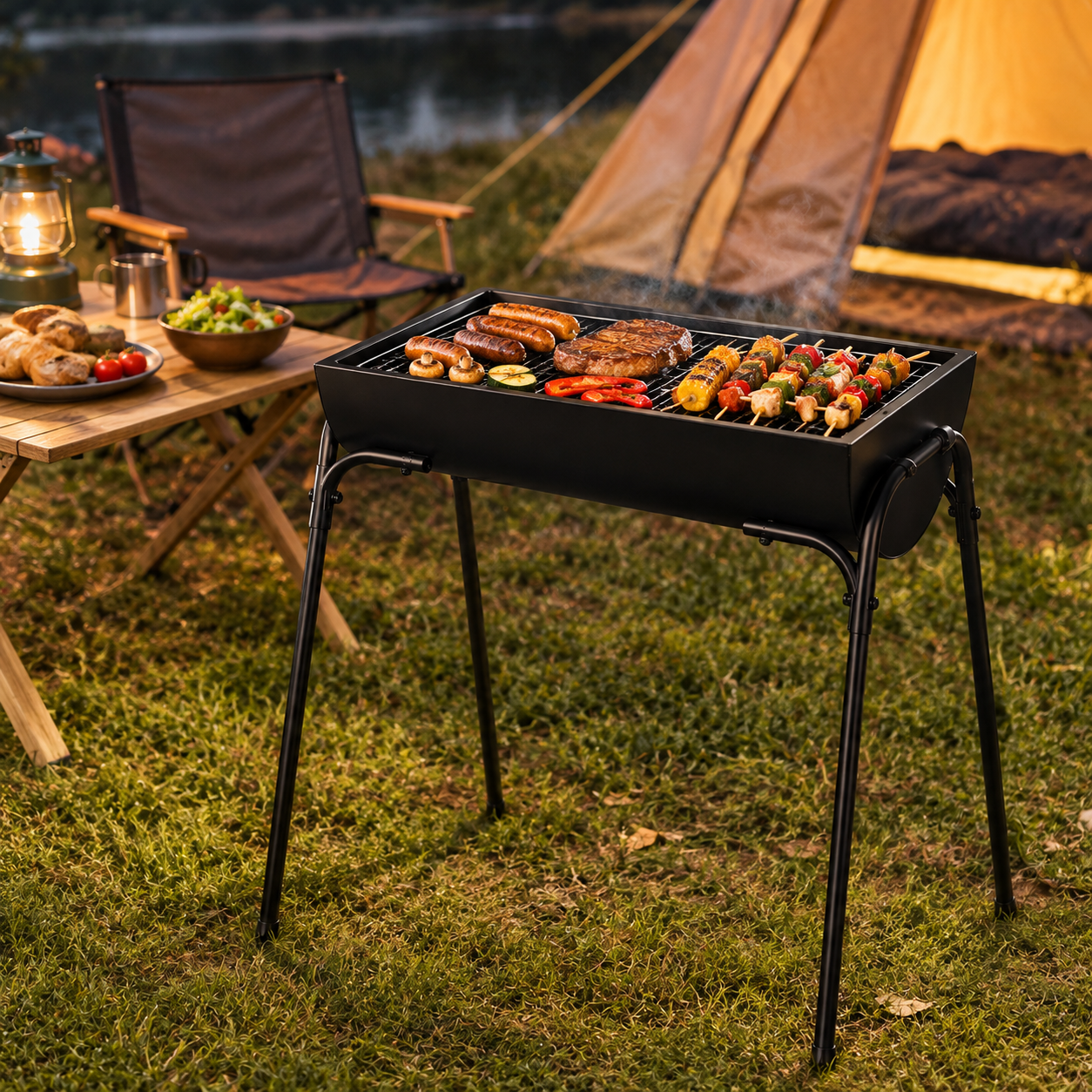 Barbecue portable au charbon extérieur avec grande grille