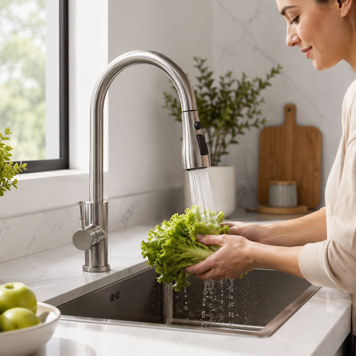 360-Grad ausziehbarer Küchenwasserhahn aus Edelstahl