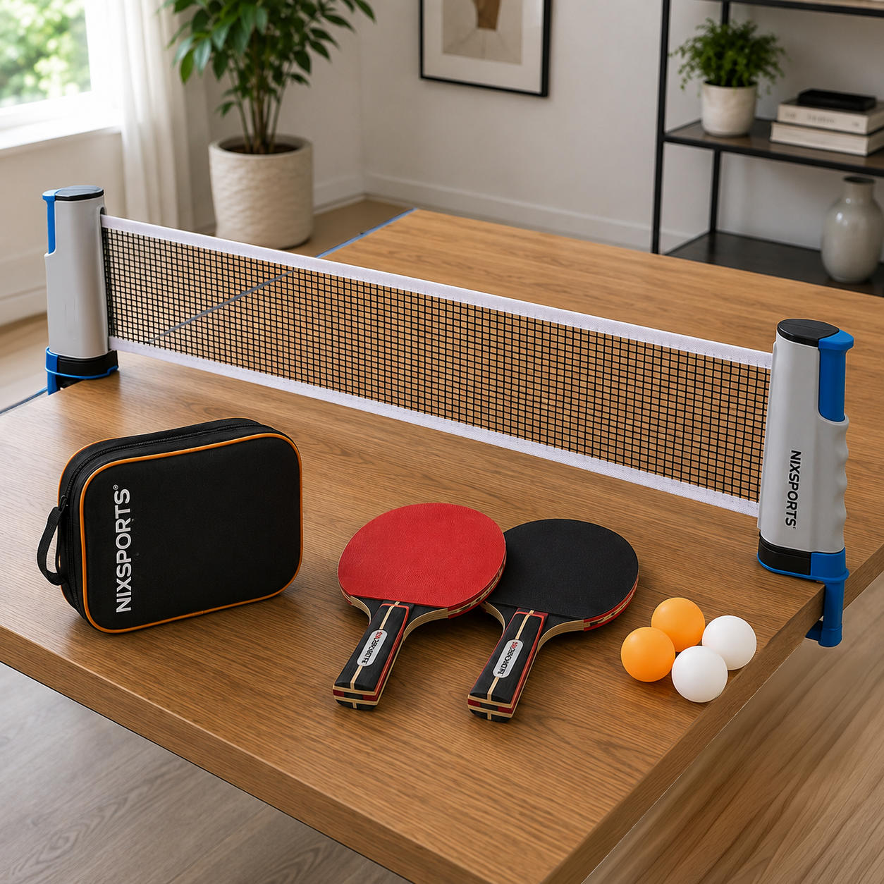 Set Ping Pong Portátil Con Red Retráctil, 2 Palas y Pelotas
