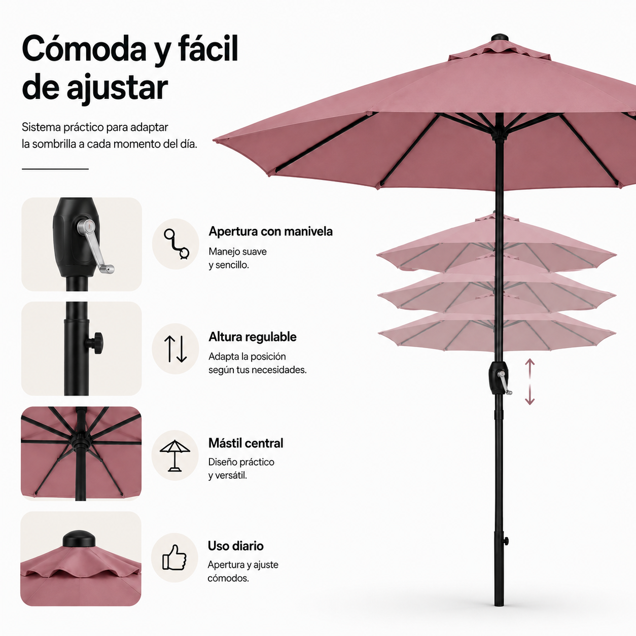 Sombrilla 3 metros De Jardín Regulable Protección UV