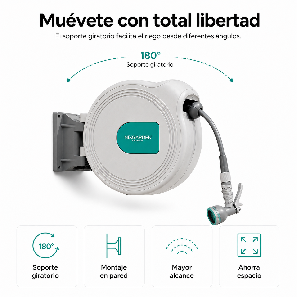 Enrollador Automático De Manguera 30 m Con Soporte De Pared