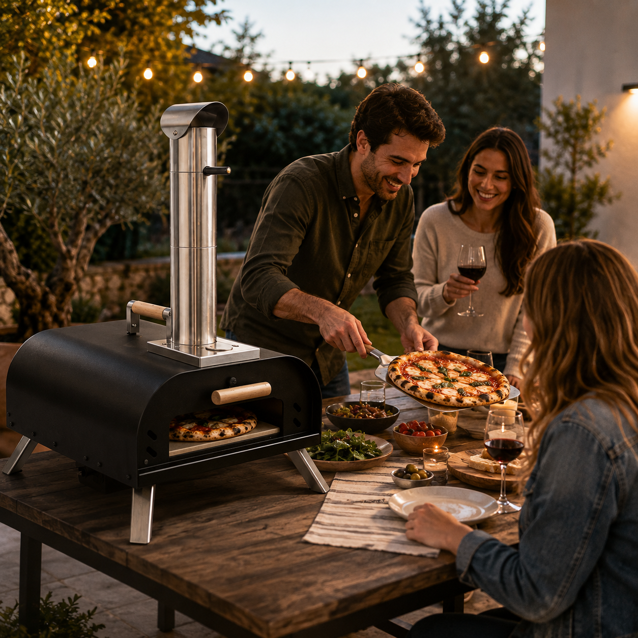 Forno per Pizza Portatile a Carbone con Camino e Termometro Integrato