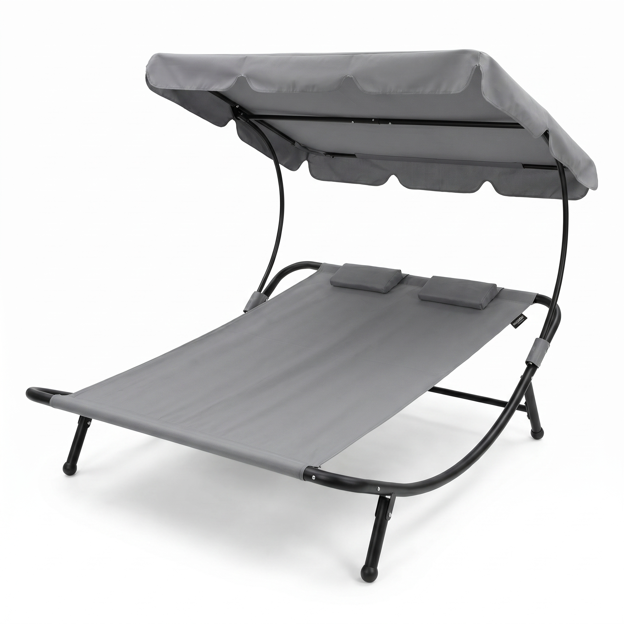 Lettino doppio da giardino tipo dondolo per 2 persone con parasole regolabile, cuscini, ruote e struttura in acciaio grigio 195x185x175 cm