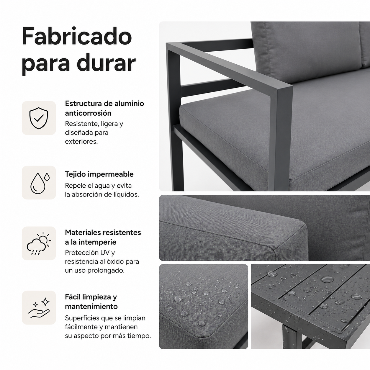 Modulaire tuinset met hoekbank van antracietkleurig aluminium