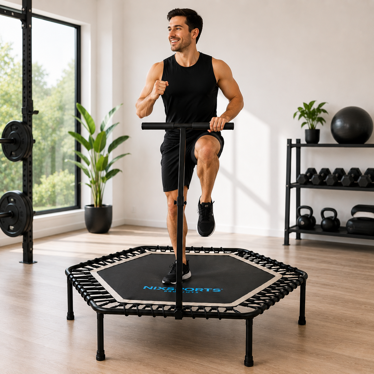 Inklapbare fitnesstrampoline 3-in-1