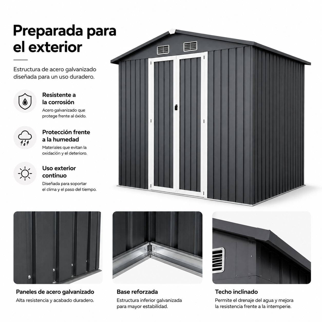 Caseta Metálica Exterior Con Puertas Dobles Abatibles 267,5 × 199 × 197 cm