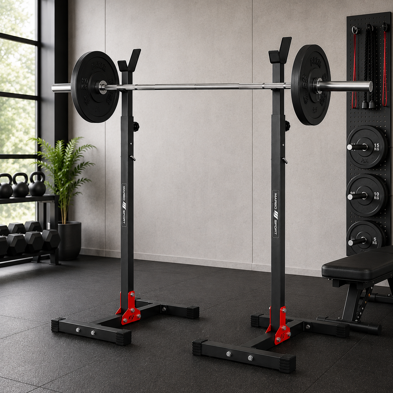 Paar verstelbare haltersteunen voor squats en bankdrukken