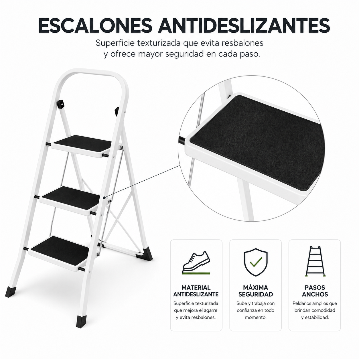 Escalera plegable con superficie antideslizante de 3 peldaños
