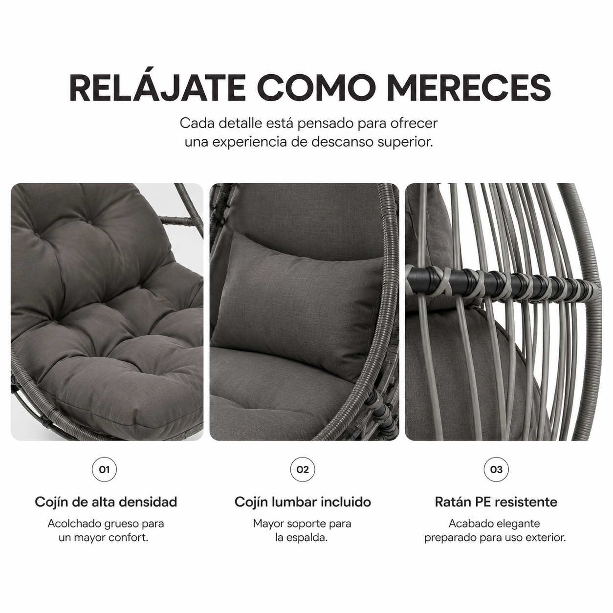 Sillón Colgante Huevo Jardín Con Cojines Acolchados Estructura Metálica