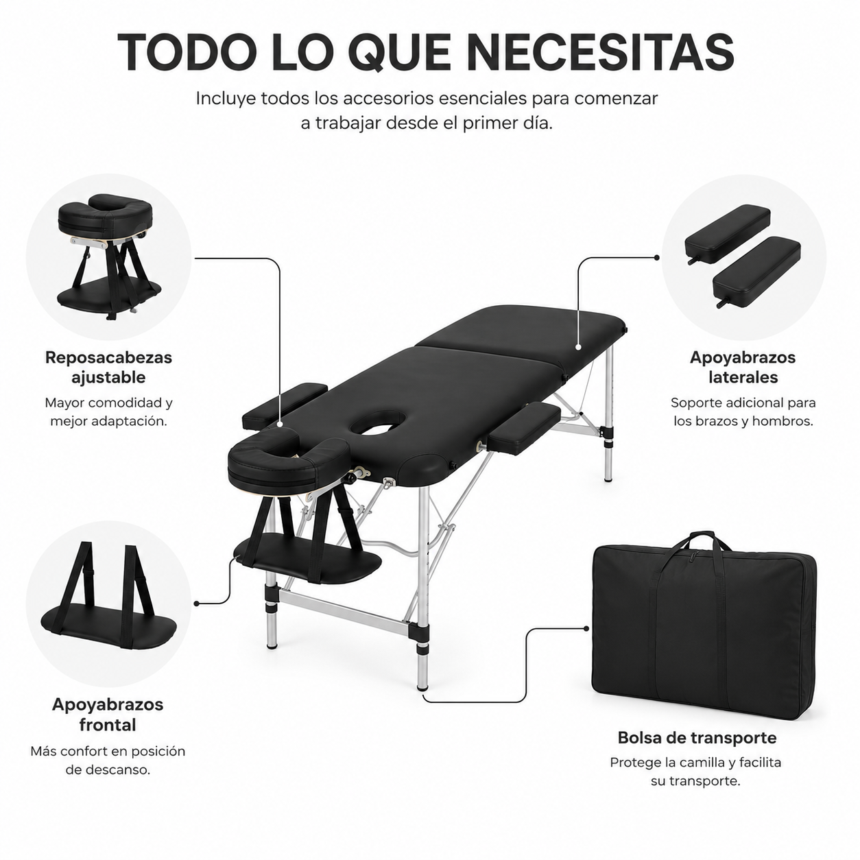 Camilla De Masaje Plegable 60 cm Altura Regulable Reposacabezas Nix Spa