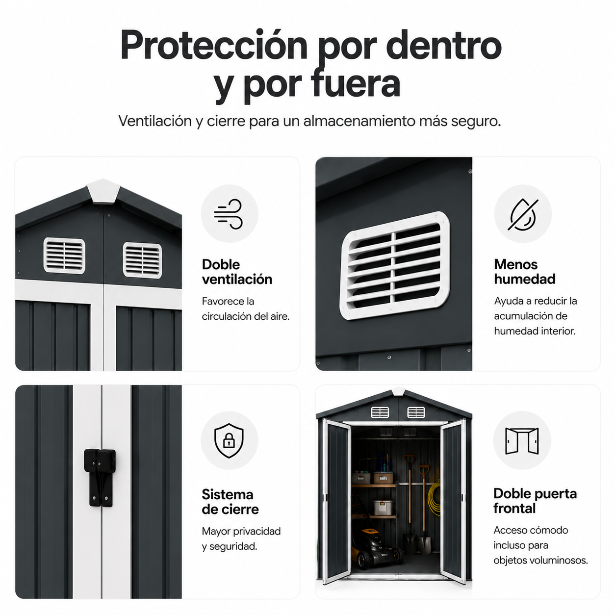 Caseta Metálica Exterior Puerta Doble Abatible Y Techo Inclinado 201,5 × 155,5 × 190 cm