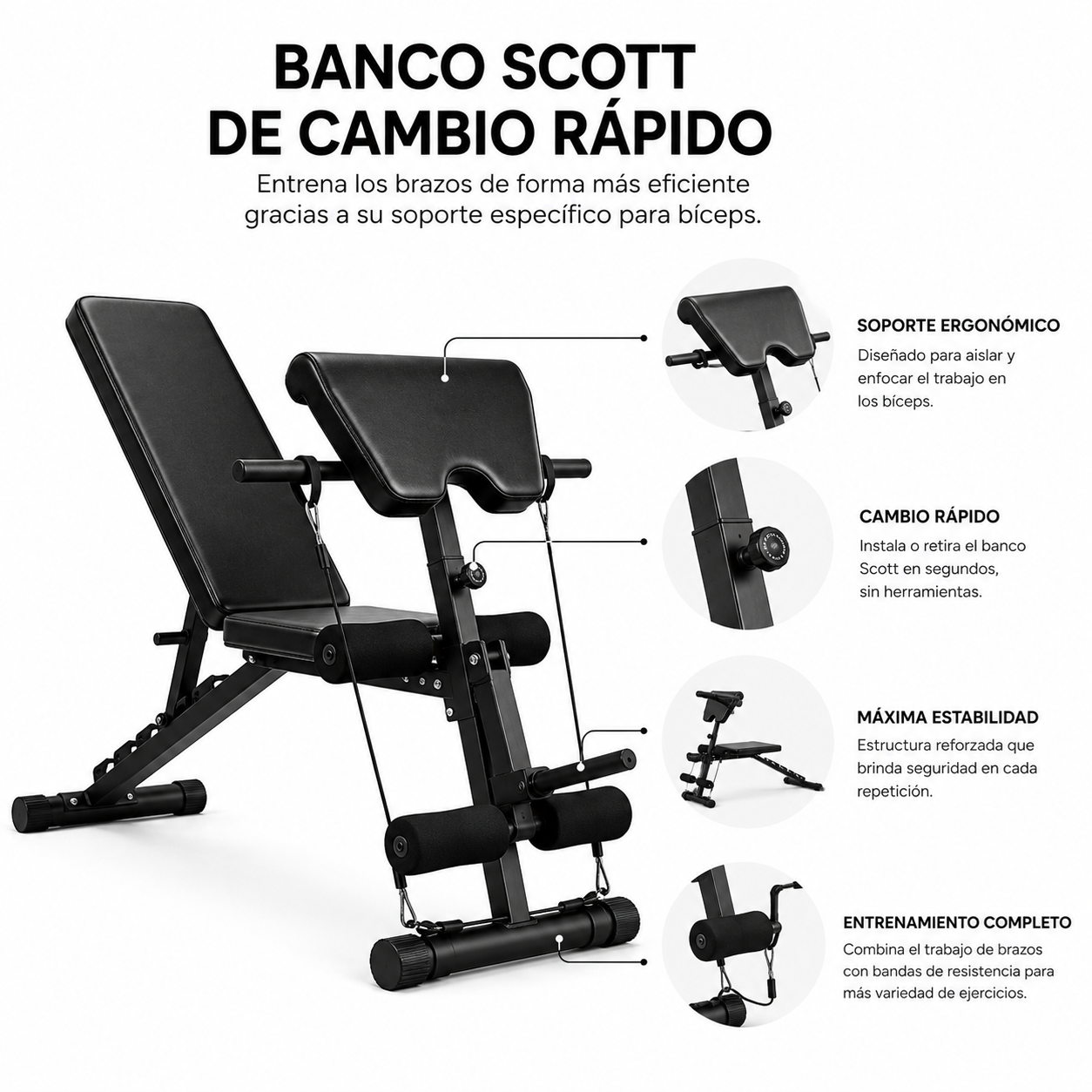 2-in-1 opvouwbare krachttrainingsbank Scott 120 Kg