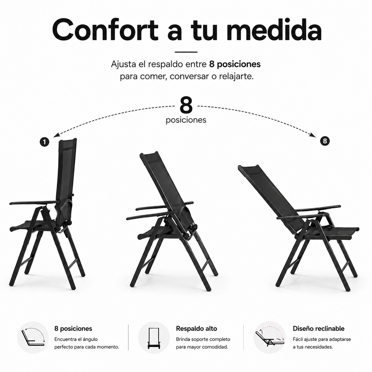 Set da Giardino con Sedie Reclinabili 7 Pezzi Tavolo in Vetro