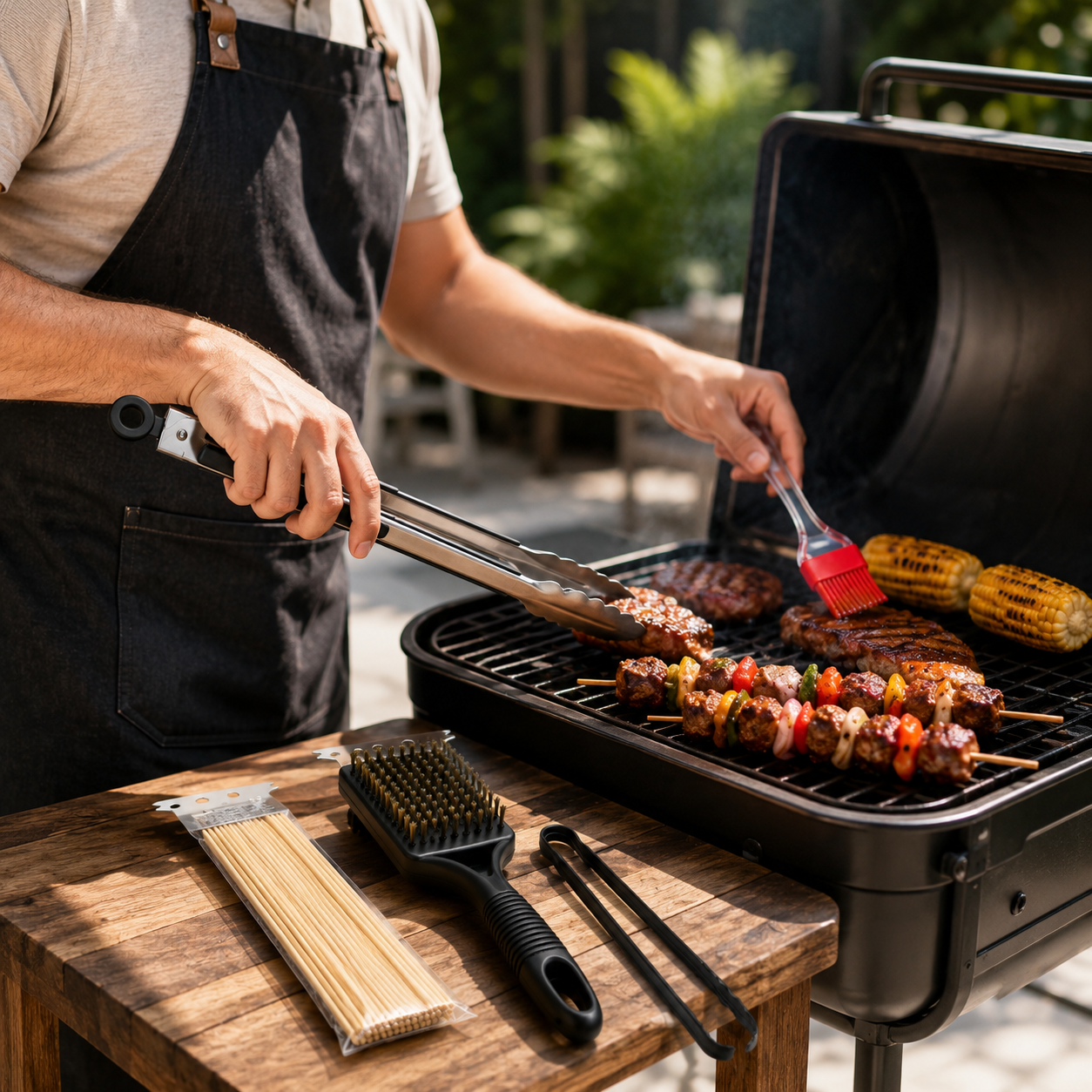Set Professionale Utensili per Barbecue 5 Pezzi in Acciaio Inox con Manici in Silicone