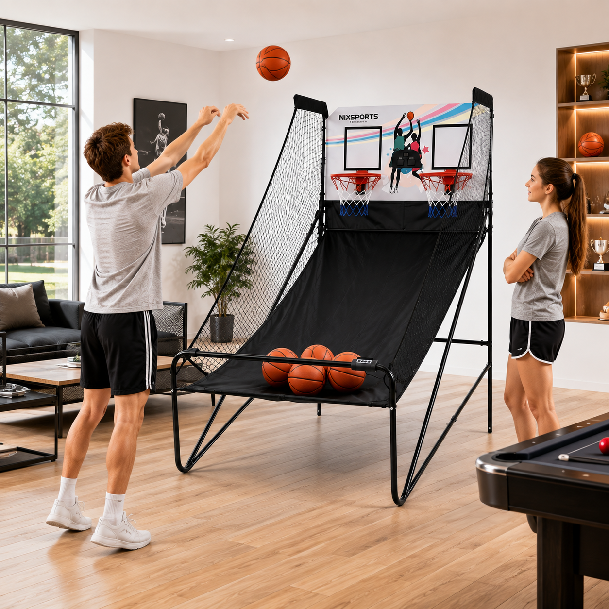 Canasta Doble Arcade Infantil Plegable con Marcador Electrónico