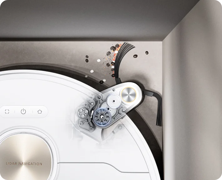 Aspiração minuciosa com escova lateral extensível