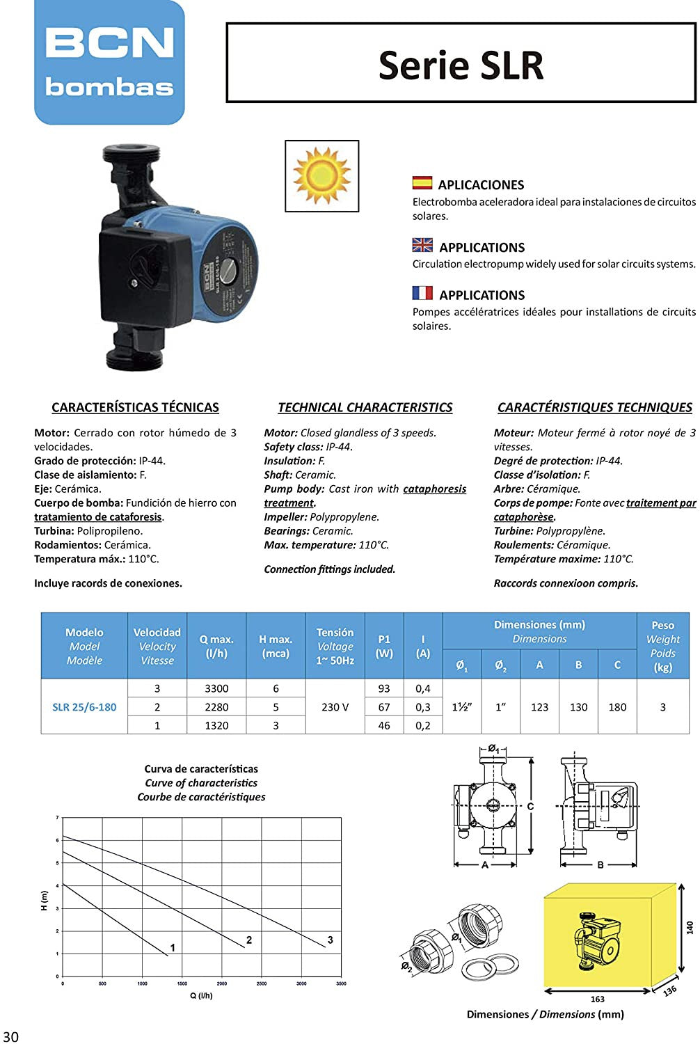 Pompes BCN - Pompe de recirculatrice solaire SLR 25/6-180