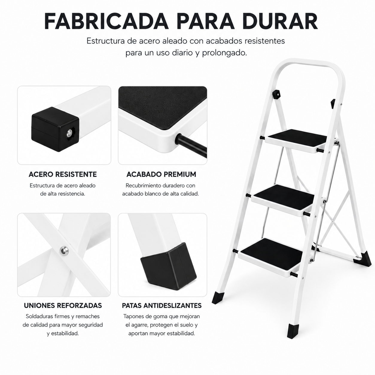 Escalera plegable con superficie antideslizante de 3 peldaños