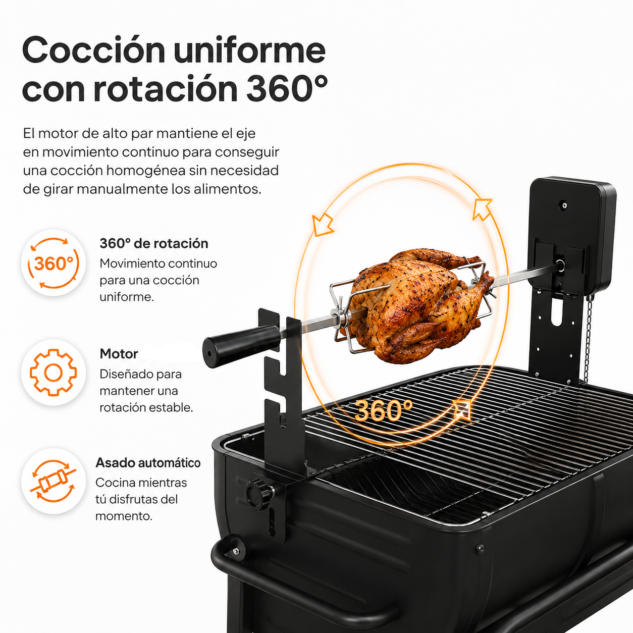 Kit Asador Giratorio Para Barbacoa Con Motor Y Eje Inoxidable
