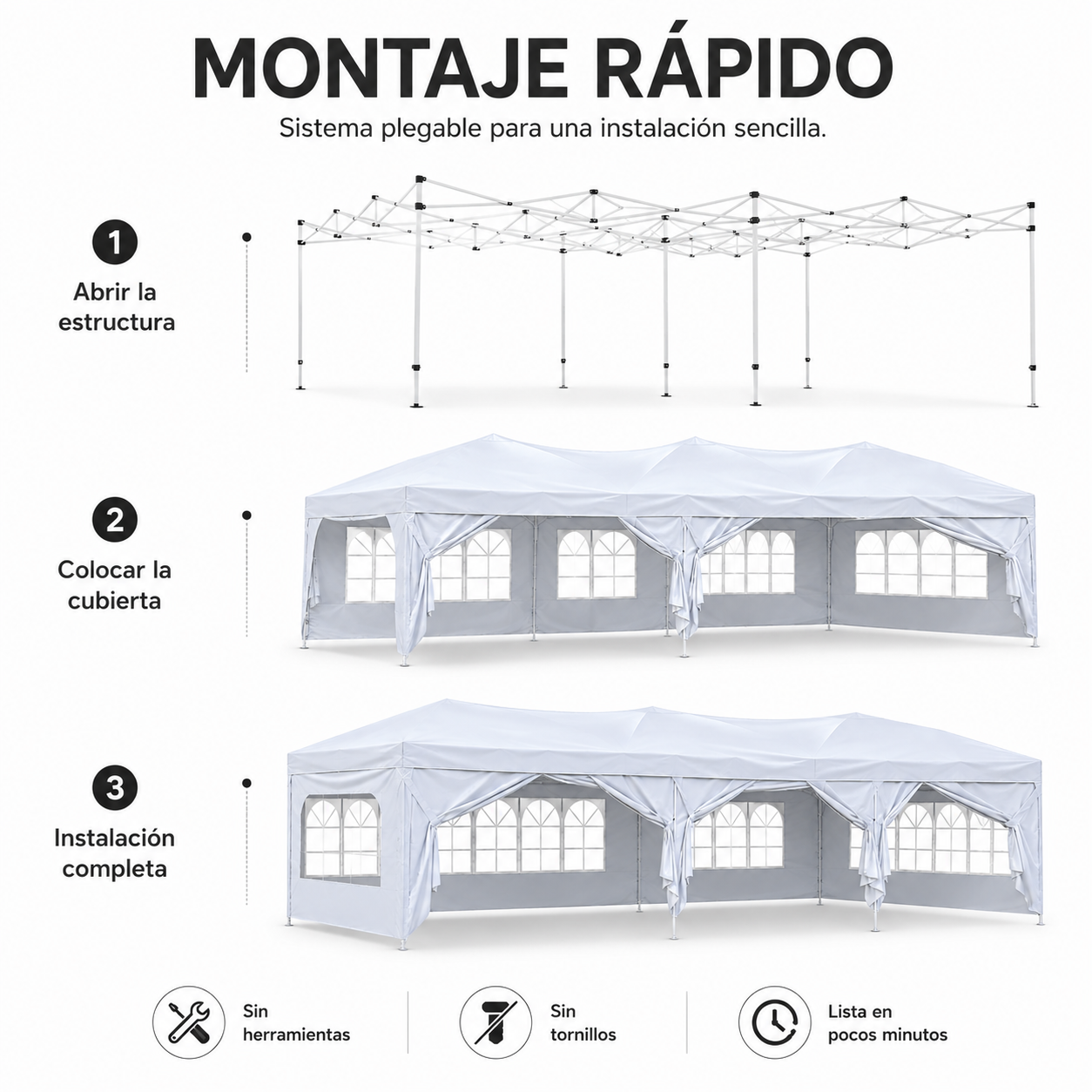 Opvouwbare partytent 6x3 M met 6 wanden en versterkte constructie