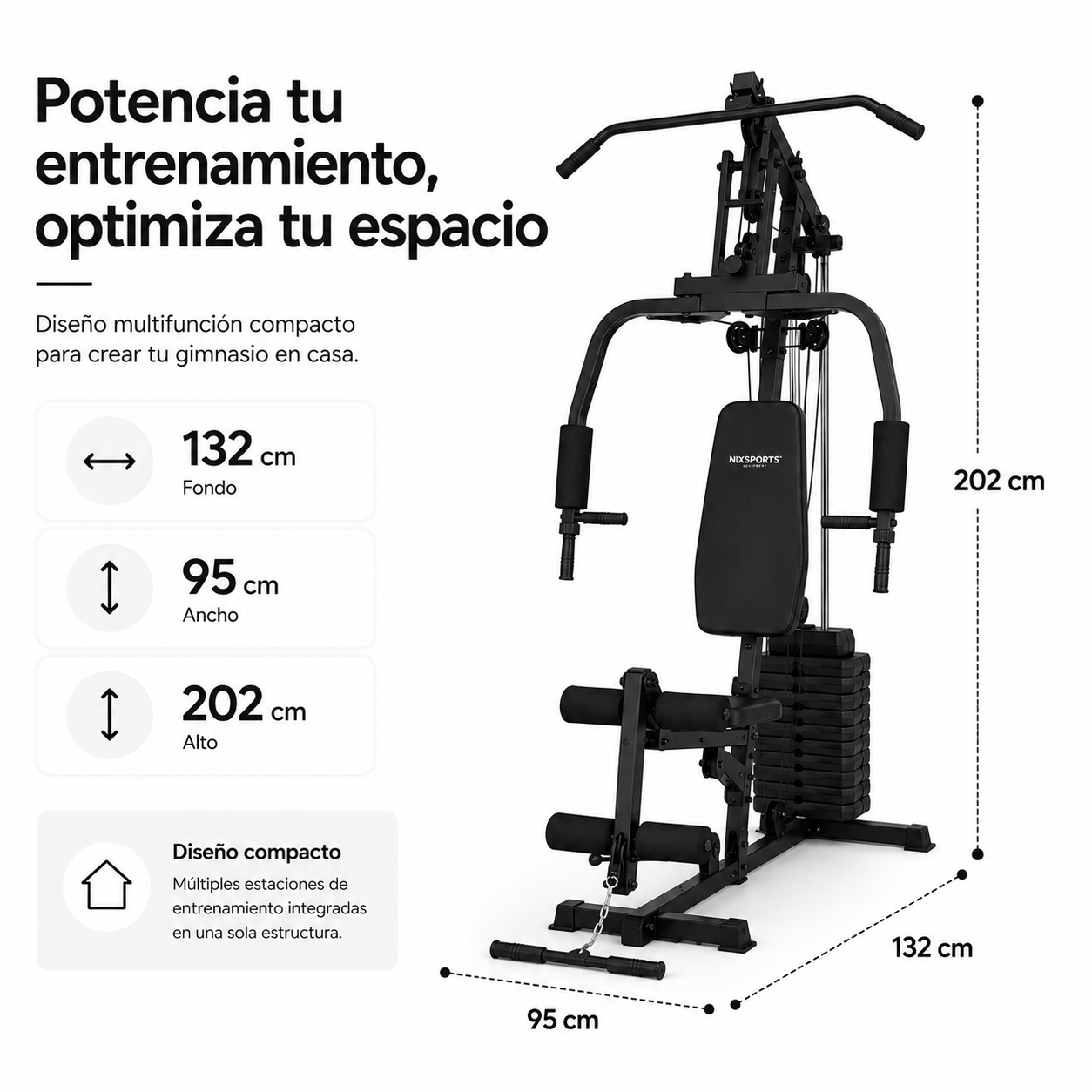 Multiestação de Musculação com Polias e Banco Ergonómico
