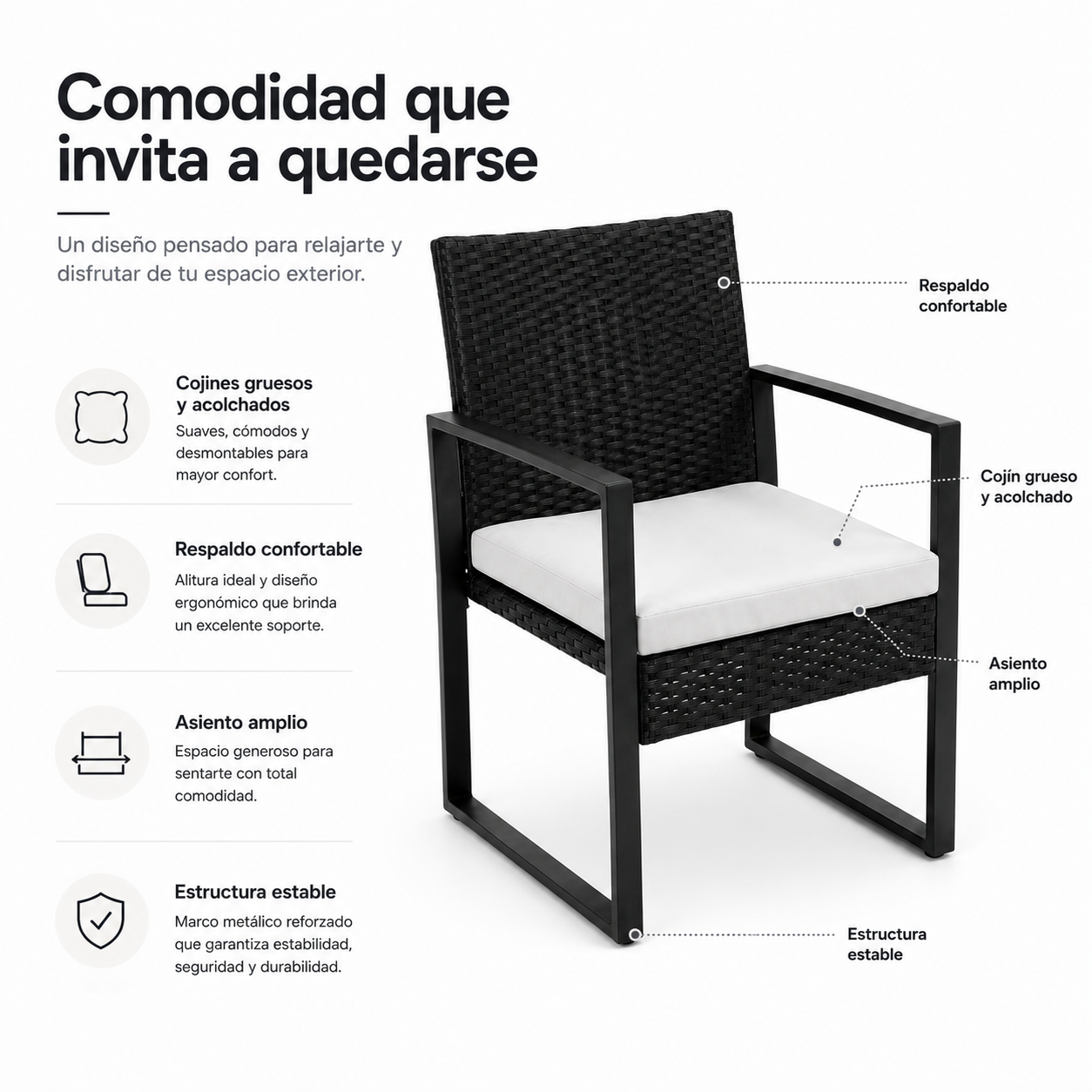 Set da Giardino Esterno in Rattan PE 3 Pezzi con Cuscini Imbottiti