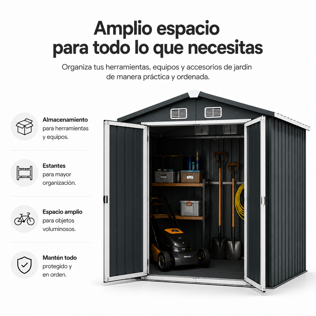 Caseta Metálica Exterior Puerta Doble Abatible Y Techo Inclinado 201,5 × 155,5 × 190 cm