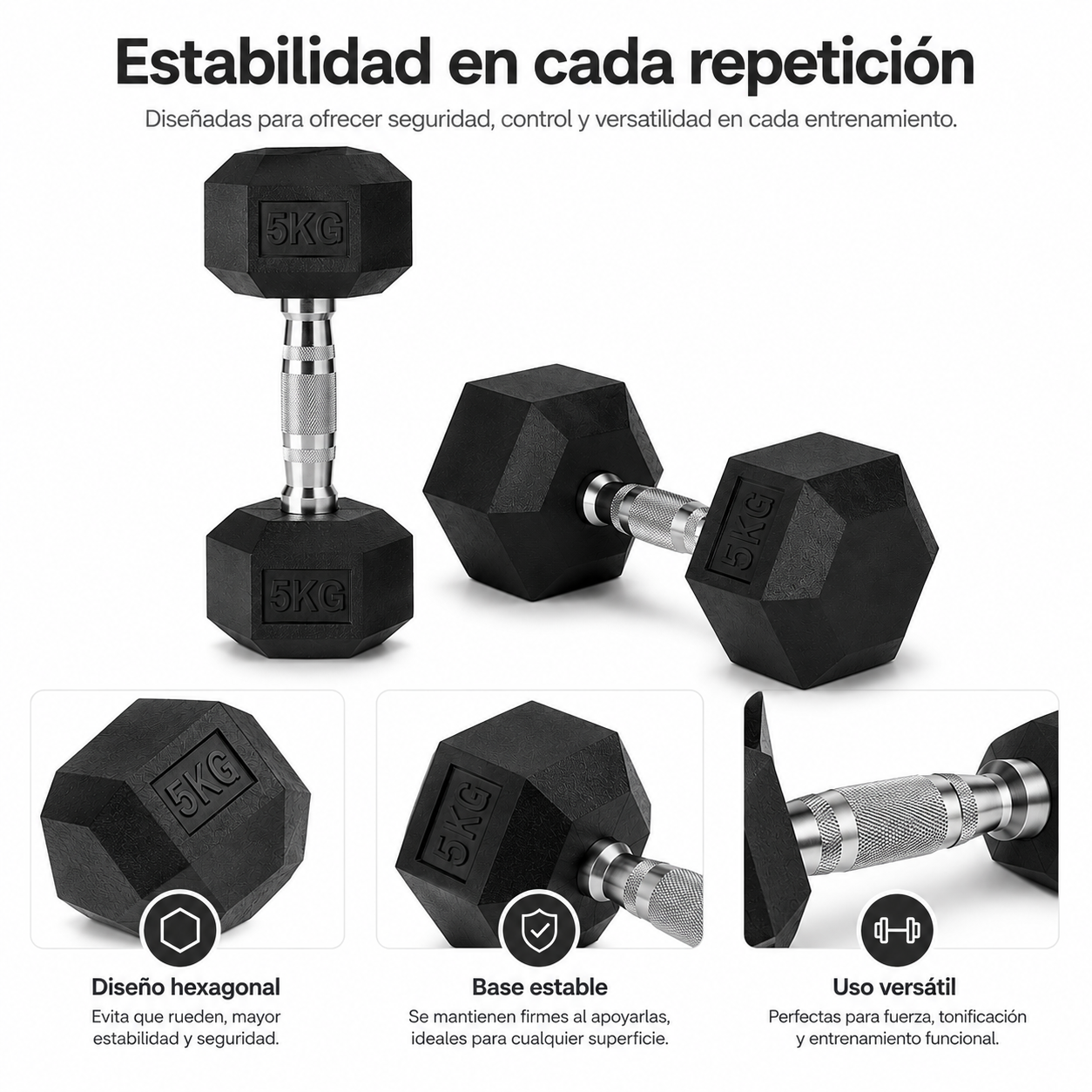 Pack de 2 Halteres Hexagonais 5 Kg Pegada Antideslizante