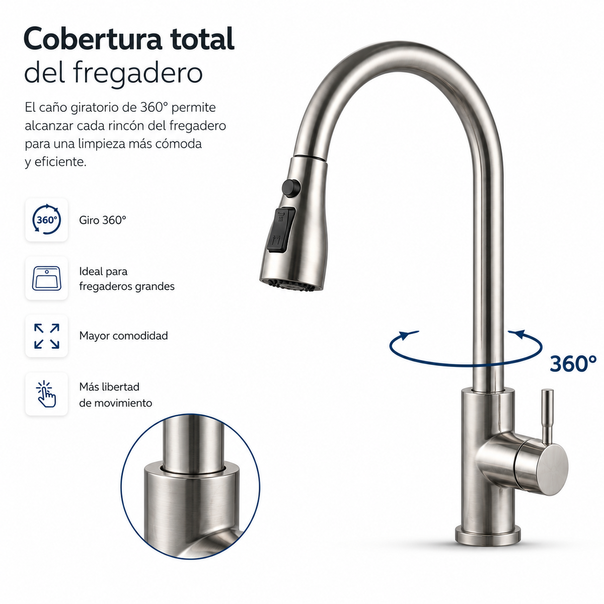 360-Grad ausziehbarer Küchenwasserhahn aus Edelstahl