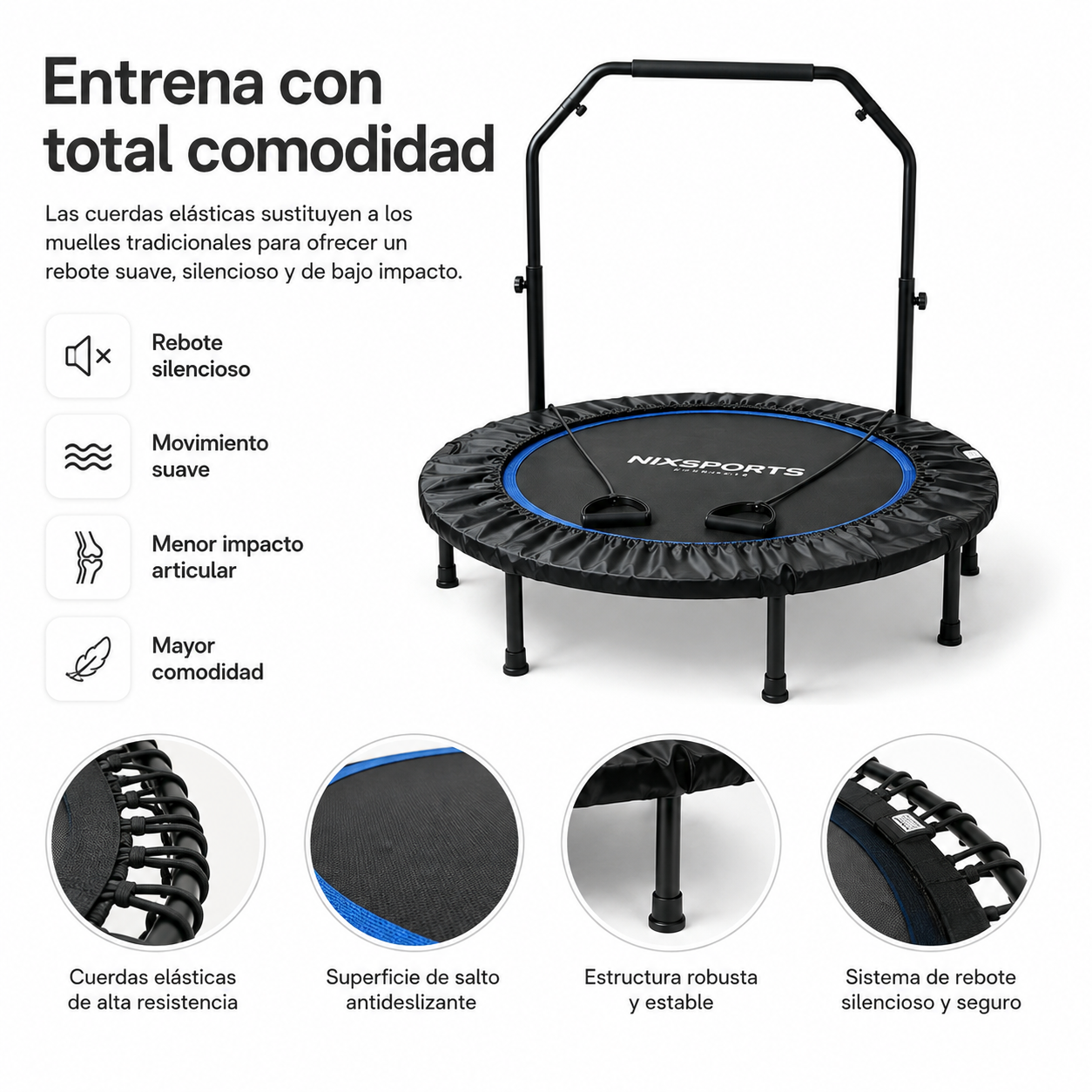 Trampolín Fitness 3 en 1 con Barra Ajustable