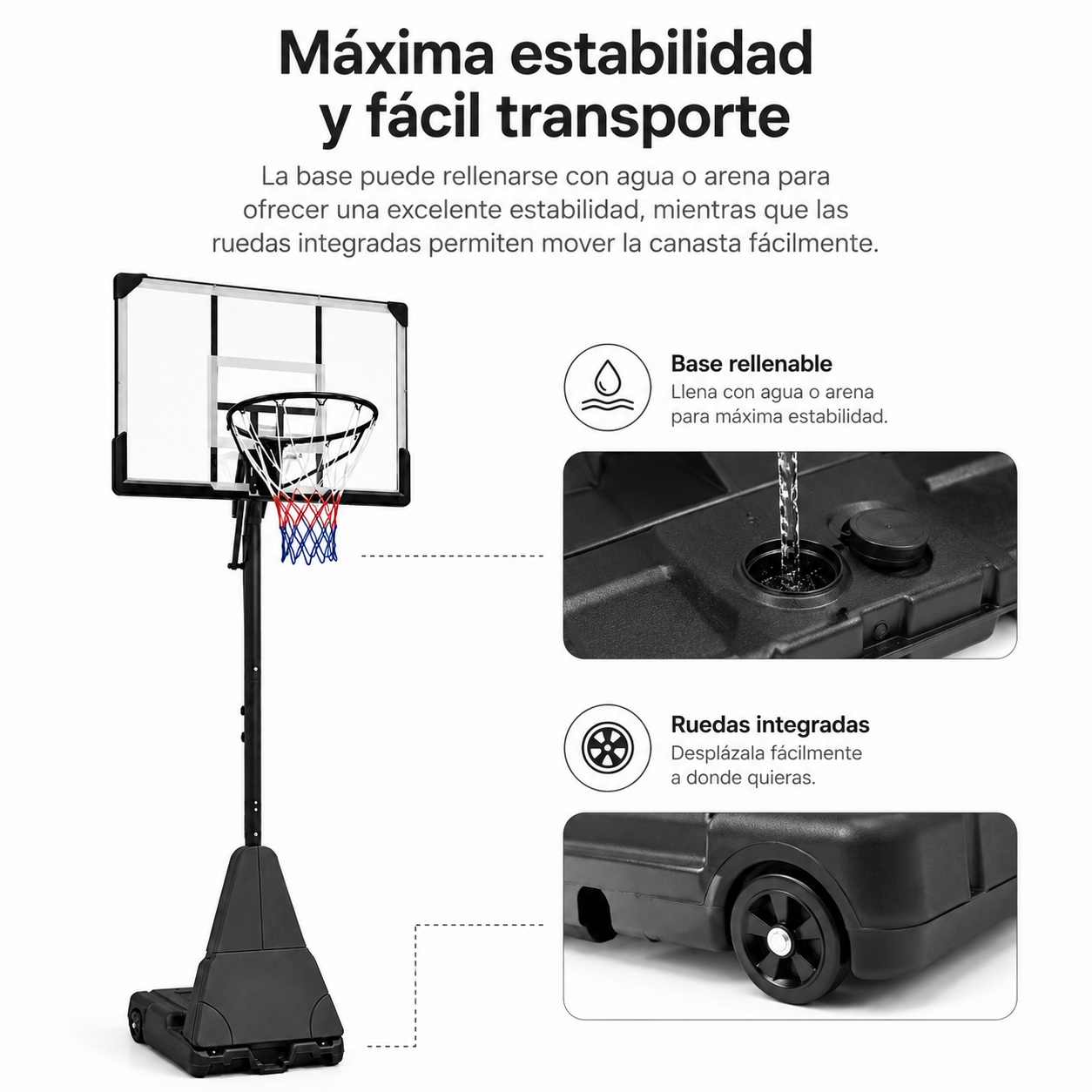 Canasta de Baloncesto Exterior Regulable 2,45-3,1 m con ruedas