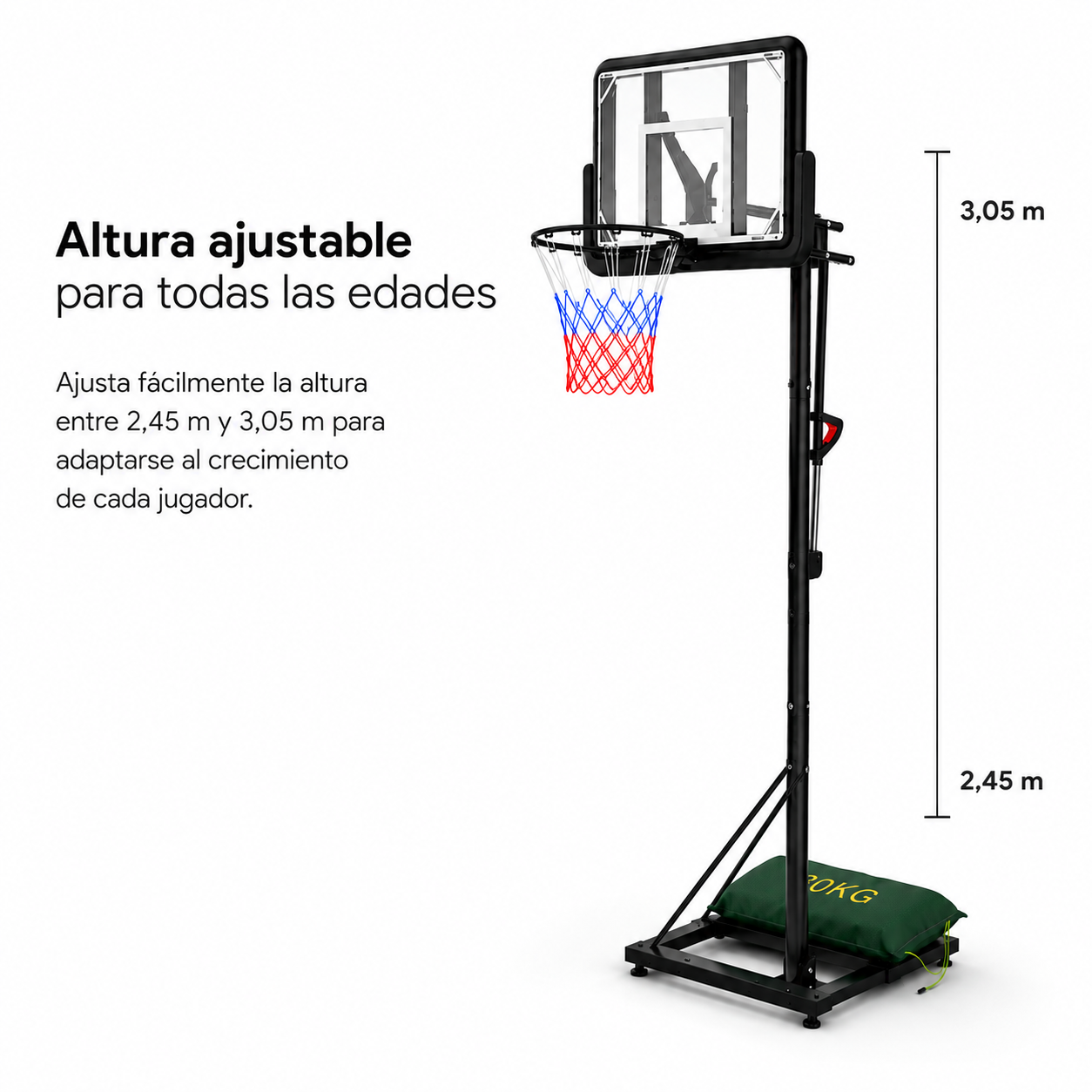 Canestro da Basket con Altezza Regolabile 2,45-3,05 m