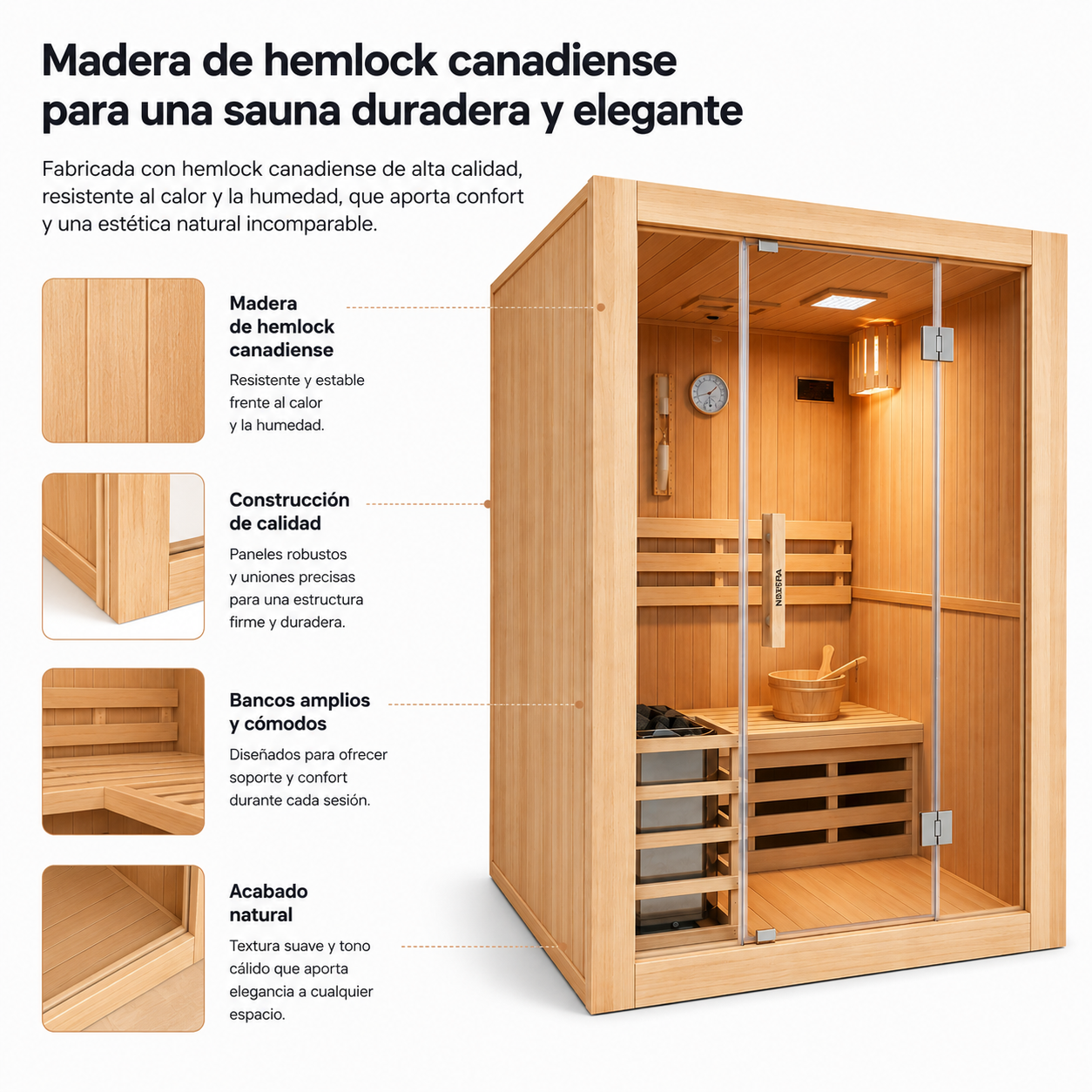 Sauna Finlandesa para casa 3 Personas Madera Hemlock Canadiense