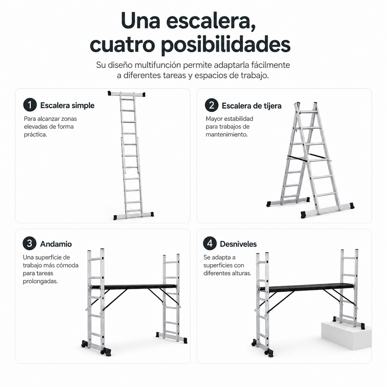 Multifunctionele ladder 4-in-1 met antislipplatform
