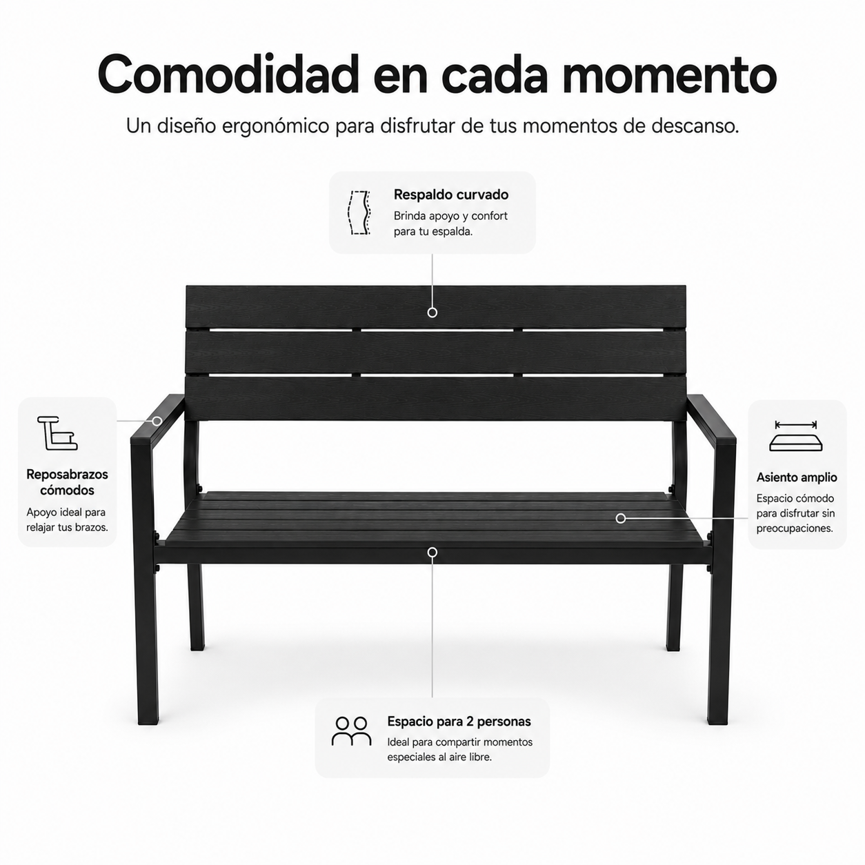 Panca da Giardino Esterna per 2 Posti con Schienale Ergonomico