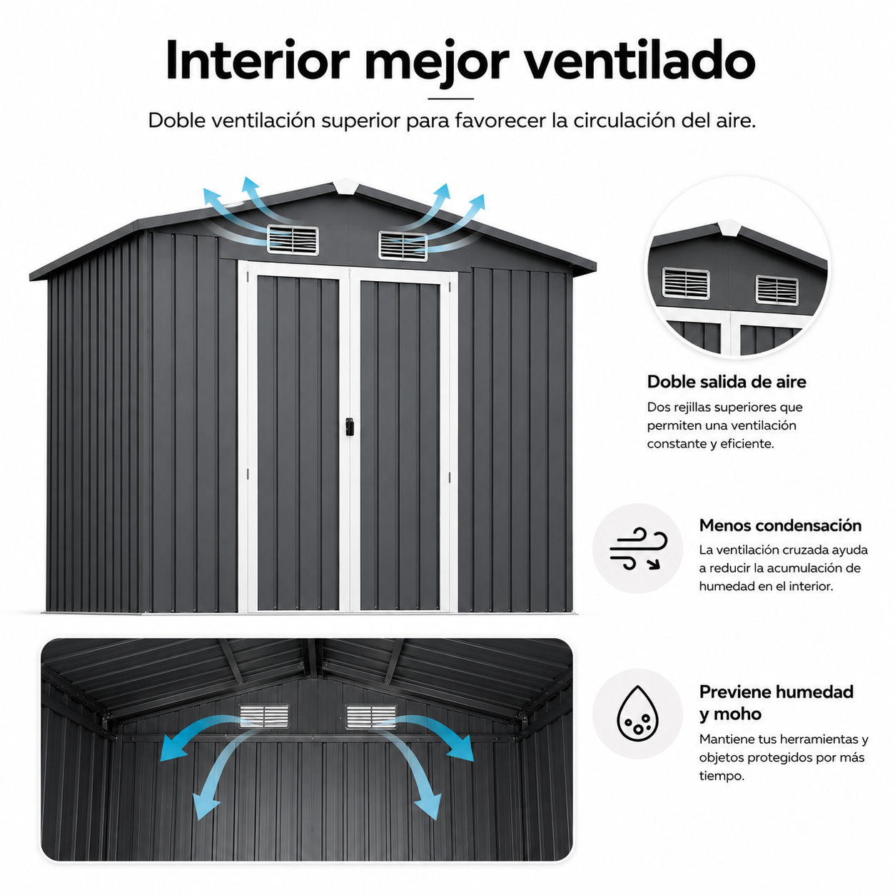 Caseta Metálica Exterior Con Puertas Dobles Abatibles 267,5 × 199 × 197 cm