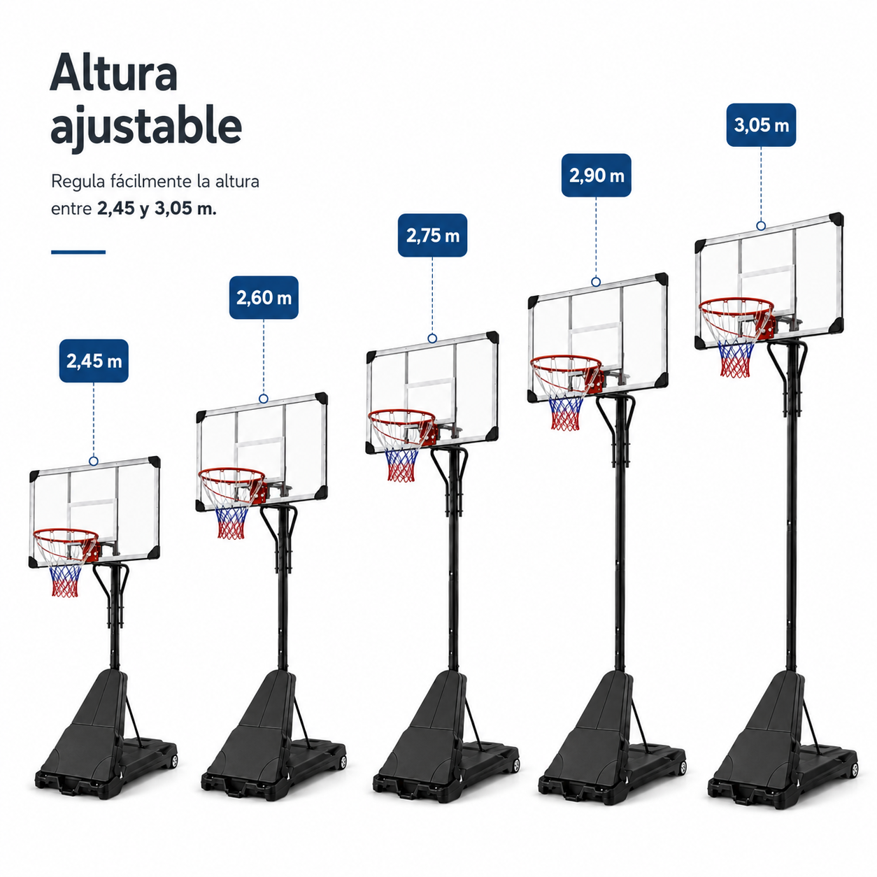 Canestro da Basket Portatile con Altezza Regolabile 2,45-3,05 m