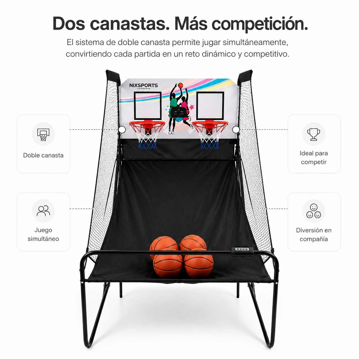 Canasta Doble Arcade Infantil Plegable con Marcador Electrónico
