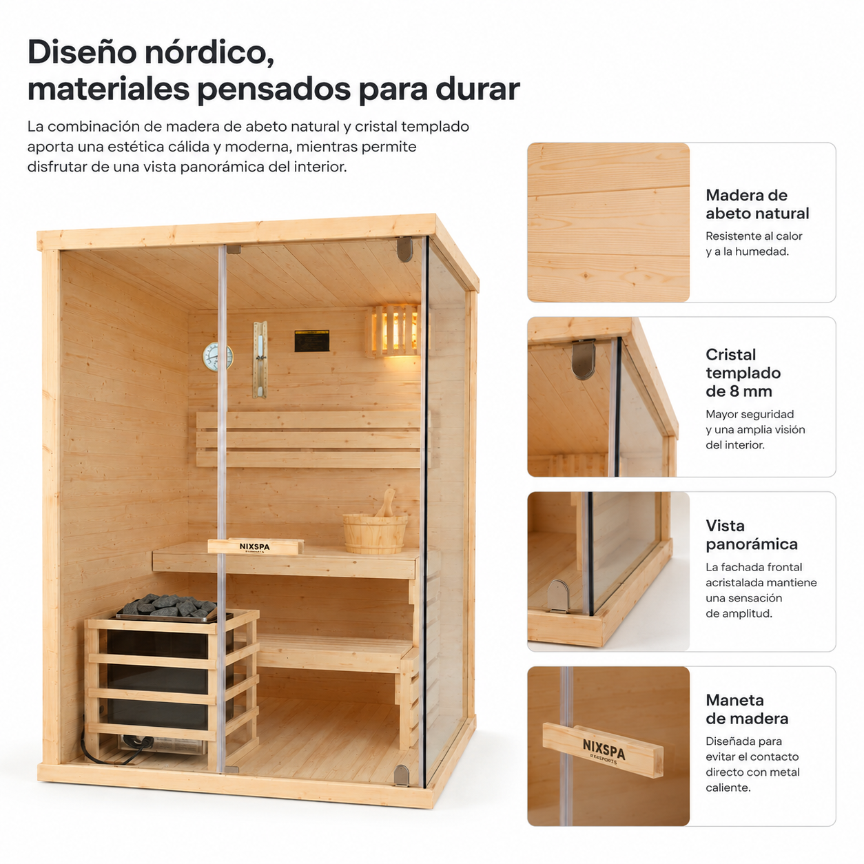 Sauna finlandese per casa 2-3 persone in legno di abete