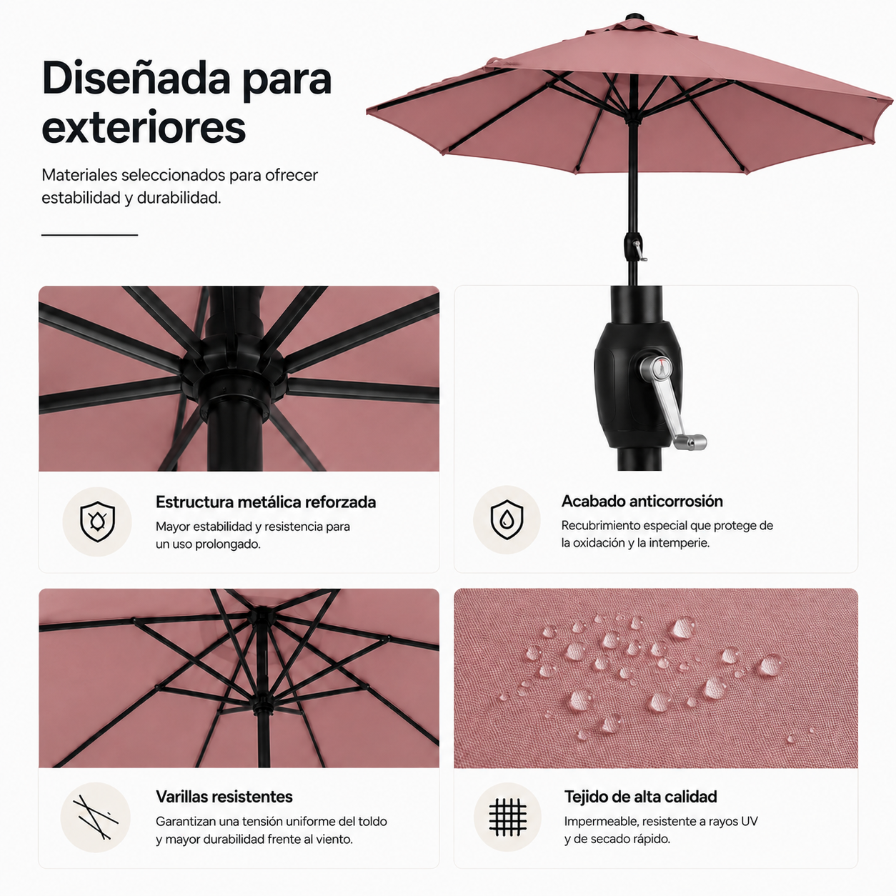 Sombrilla 3 metros De Jardín Regulable Protección UV