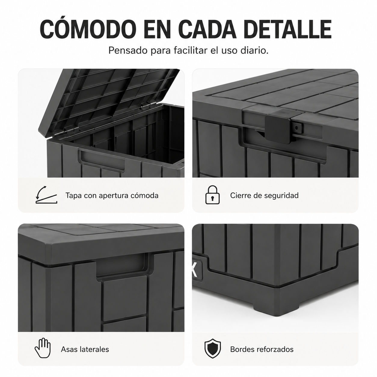 Arcón De Almacenaje Exterior Impermeable 130 L Con Tapa Reforzada