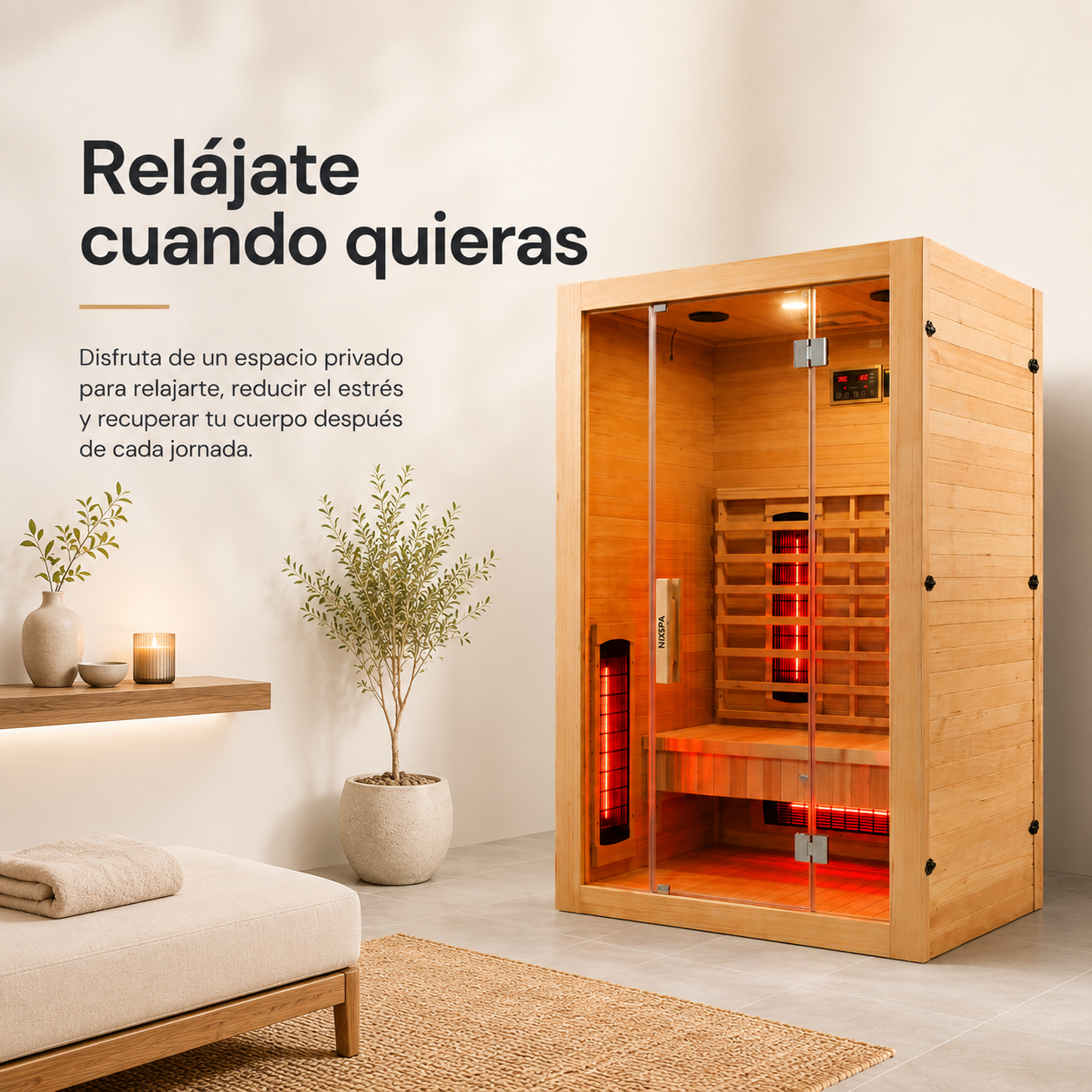 Infraroodsauna voor thuis, voor 2 personen, met 5 panelen, Bluetooth en digitale bediening