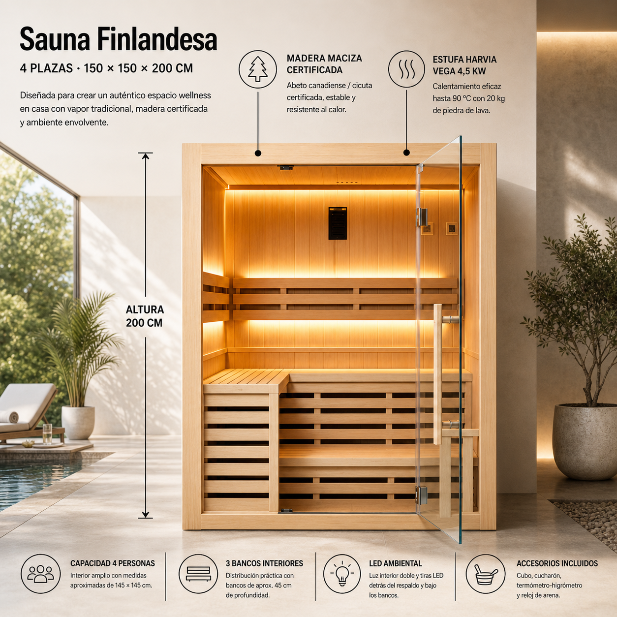 Nix Spa - Sauna tradicional 4 plazas vapor 4,5kW